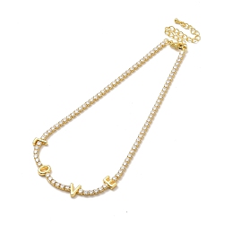 Honeyhandy Clear Cubic Zirconia Chains Necklace for Girl Women Gift, Word LOVE Necklaces with Brass Chain Extender & Lobster Claw Clasps, Lead Free & Cadmium Free, Long-Lasting Plated, Real 18K Gold Plated, 13-3/8 inch(33.9cm)