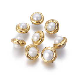 Honeyhandy Natural Cultured Freshwater Pearl Beads, with Brass Findings, Celestial Body, White, Golden, 12.5~15x10~12mm, Hole: 0.7mm
