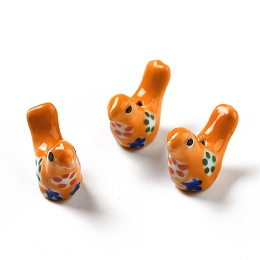 Honeyhandy Handmade Printed Porcelain Beads, Pigeon, Orange, 12.5~13x17~19x7~8.5mm, Hole: 1.5mm