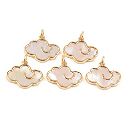 ARRICRAFT Natural White Shell Mother of Pearl Shell Pendants, with Golden Brass Findings and Jump Ring, Cloud, Seashell Color, 15x16.5x2mm, Jump Ring: 5x0.8mm, Hole: 3mm