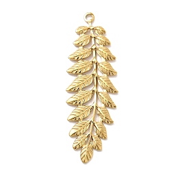 Honeyhandy Ion Plating(IP) 304 Stainless Steel Big Pendants, Ears of Wheat Charm, Real 18K Gold Plated, 59.5x19x1.5mm, Hole: 2mm