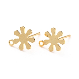 Honeyhandy 201 Stainless Steel Stud Earrings Findings, with 304 Stainless Steel Pin and Loop, Flower, Real 18K Gold Plated, 11.5x9mm, Hole: 1.2mm, Pin: 0.7mm