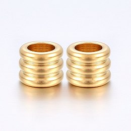 Honeyhandy 304 Stainless Steel Grooved Beads, Large Hole Beads, Column, Golden, 9.5x8mm, Hole: 6mm