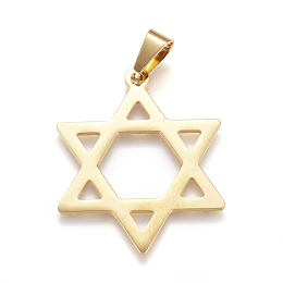 Honeyhandy Religion Theme 304 Stainless Steel Pendants, Large Hole Pendants, for Jewish, Star of David, Golden, 38x30x1mm, Hole: 9mm