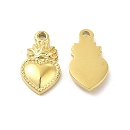 Honeyhandy Ion Plating(IP) 304 Stainless Steel Charms, Sacred Heart Charm, Real 14K Gold Plated, 14x8x2mm, Hole: 1mm