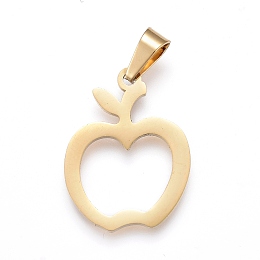 Honeyhandy 304 Stainless Steel Pendants, Laser Cut, Hollow, Apple, Golden, 20x15x1.2mm, Hole: 3x5mm