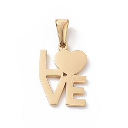 Honeyhandy Valentine's Day 304 Stainless Steel Pendants, Laser Cut, Word I LOVE YOU Charms, Golden, 20.5x14.5x1.5mm, Hole: 3x6mm