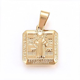 Honeyhandy 304 Stainless Steel Pendants, Square with Saint Benedict, Golden, 18x15x3.5mm, Hole: 7x4mm