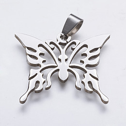 Honeyhandy 202 Stainless Steel Pendants, Butterfly, Stainless Steel Color, 26.5x31.5x1.5mm, Hole: 3.5x7mm