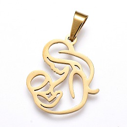 Honeyhandy Mother's Day 304 Stainless Steel Pendants, Laser Cut, Hollow Mother and Baby, Golden, 18x16x1mm, Hole: 3x5mm