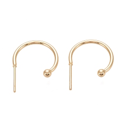 Honeyhandy 304 Stainless Steel C-shaped Hoop Circle Ball Stud Earrings, with 316 Surgical Stainless Steel Pin, Real 18k Gold Plated, 16x21x3mm, Pin: 0.8mm