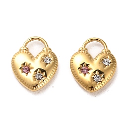 Honeyhandy 304 Stainless Steel Pendants, with Rhinestone, Heart Padlock Charms, Real 14K Gold Plated, 17.5x14x4mm, Hole: 5.5x5.5mm