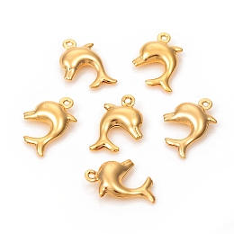 Honeyhandy 304 Stainless Steel Charms, Dolphin, Golden, 14.5x10.5x3.5mm, Hole: 1mm