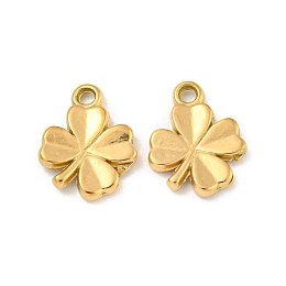 Honeyhandy Ion Plating(IP) 304 Stainless Steel Charms, Clover Charms, Real 18K Gold Plated, 9x9.5x1.5mm, Hole: 1.2mm