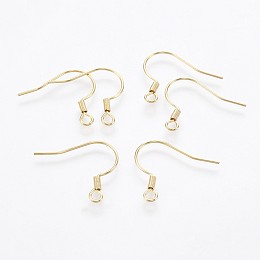 Honeyhandy 304 Stainless Steel Earring Hooks, Ear Wire, with Horizontal Loop, Golden, 17~18x18~20x2mm, Hole: 2mm, Pin: 0.7mm