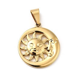 Honeyhandy Vacuum Plating 201 Stainless Steel Pendants, Moon with Sun, Golden, 28x24.5x3mm, Hole: 8x4mm