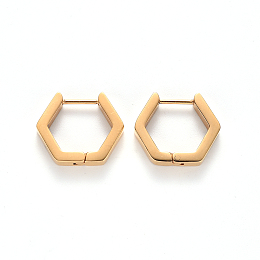 Honeyhandy Vacuum Plating 304 Stainless Steel Huggie Hoop Earrings, Hexagon, Golden, 15.5x16.5x3mm, Pin: 1mm