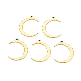 Honeyhandy Ion Plating(IP) 201 Stainless Steel Pendants, Moon, Nickel Free, Real 18K Gold Plated, 25.5x20.5x1.5mm, Hole: 2mm