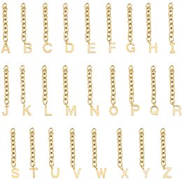 UNICRAFTALE 26pcs 67.5mm Hypoallergenic Chain Extender with Alphabet Charms Golden Cable Chain Necklace Extender Bracelet Extender Letter A~Z Charms for Jewelry Chain Making