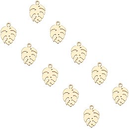 UNICRAFTALE About 16pcs Golden Monstera Leaf Charm Stainless Steel Pendants Metal 1mm Small Hole Hollow Leaf Pendants for Necklace Jewelry Making DIY