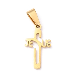 Honeyhandy Easter 304 Stainless Steel Pendants, Cross with Word Jesus, Golden, 21x12x1.2mm, Hole: 3.5x7mm