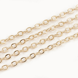 Honeyhandy Brass Cable Chains, Soldered, Flat Oval, Real 18K Gold Plated, 2.1x1.6x0.3mm