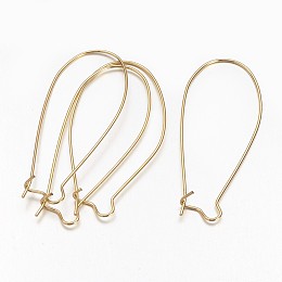 Honeyhandy Brass Hoop Earrings Findings Kidney Ear Wires, Lead Free and Cadmium Free, Golden, 18 Gauge, 43x20x1mm