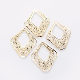 Honeyhandy Iron Filigree Pendants, Rhombus, Golden, 30x26x0.5mm, Hole: 1.4mm