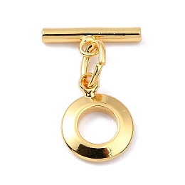 Honeyhandy Rack Plating Brass Toggle Clasps, Long-Lasting Plated, Ring, Real 18K Gold Plated, Ring: 13x10x2mm, Hole: 1.8mm, Bar: 14x5.5x2mm, Hole: 1.8mm