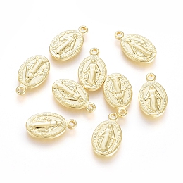 Honeyhandy Brass Charms, Long-Lasting Plated, Miraculous Medal, Oval with Virgin Mary, Real 18K Gold Plated, 14x8x1.5mm, Hole: 1.2mm