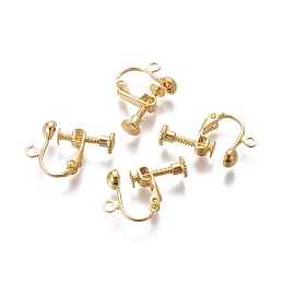 Honeyhandy Rack Plated Brass Screw Clip-on Earring Findings, Spiral Ear Clip, Golden, 13x17x4.5mm, Hole: 1.6mm