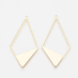 Honeyhandy Brass Big Pendants, Rhombus, Nickel Free, Real 18K Gold Plated, 56x28x1mm, Hole: 1mm