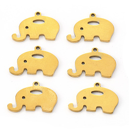 Honeyhandy Vacuum Plating 304 Stainless Steel Pendants, Laser Cut, Elephant, Golden, 12x17x1mm, Hole: 1.4mm