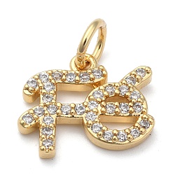 Honeyhandy Brass Micro Pave Clear Cubic Zirconia Charms, Long-Lasting Plated, with Jump Rings, Word Fe, Real 18K Gold Plated, 10x13x2mm, Jump Ring: 5x1mm, inner diameter: 3mm