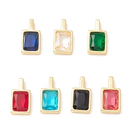 Honeyhandy Brass Micro Pave Cubic Zirconia Charms,Long-Lasting Plated, Rectangle, Mixed Color, 14.5x8x3.5mm, Hole: 4x1.5mm