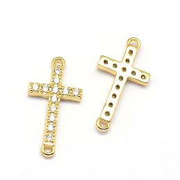 Honeyhandy Latin Sideways Cross Brass Micro Pave Cubic Zirconia Links, Clear, Cadmium Free & Nickel Free & Lead Free, Real 18K Gold Plated, 17x9x2mm, Hole: 1mm