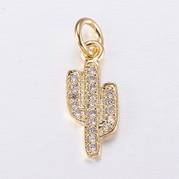 Honeyhandy Brass Micro Pave Cubic Zirconia Charms, Cactus, Golden, 15x6.5x1mm, Hole: 3mm