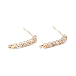 Honeyhandy Rack Plating Brass Micro Pave Cubic Zirconia Stud Earring Findings, with Loop, Long-Lasting Plated, Rectangle, Real 14K Gold Plated, 17x16x2mm, Hole: 1.2mm, Pin: 0.7mm