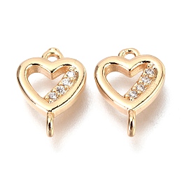 Honeyhandy Brass Micro Pave Clear Cubic Zirconia Links Connectors, Long-Lasting Plated, Heart, Real 14K Gold Plated, 11x7.8x2.5mm, Hole: 1mm