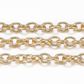 Honeyhandy 3.28 Feet Ion Plating(IP) 304 Stainless Steel Cable Chains, Soldered, Oval, Real 18K Gold Plated, 2x1.5x0.4mm