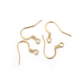 Honeyhandy 304 Stainless Steel French Earring Hooks, Flat Earring Hooks, Ear Wire, with Horizontal Loop, Real 18K Gold Plated, 15x17x2mm, Hole: 2mm, Pin: 0.7mm