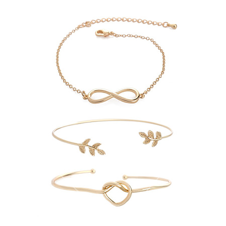 SUNNYCLUE Golden lOVE Theme KNOT, INFINITY, LEAF Bangle Bracelet for Valentine's Gift with Velvet Puches