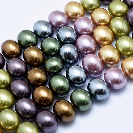 Arricraft Electroplate Shell Pearl Beads Strands, Oval, Mixed Color, 13x16x12mm, Hole: 1mm, about 31pcs/strand, 15.7 inch(40cm)