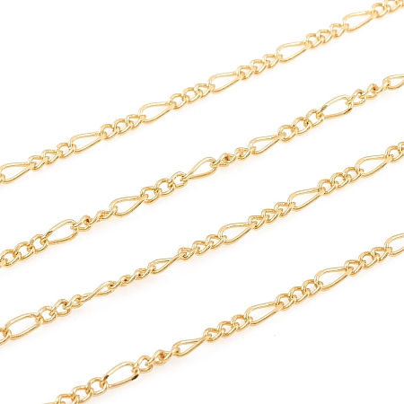 ARRICRAFT Brass Figaro Chain, Twisted Chain, Soldered, with Spool, for Jewelry Making, Real 18K Gold Plated, Link: 2.4x1.8x0.9mm, 4.5x2x1mm, about 16.4 Feet(5m)/roll