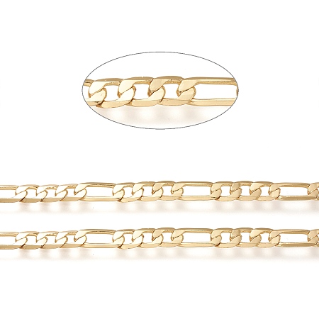 ARRICRAFT Brass Curb Chains, Figaro Chains, Soldered, Long-Lasting Plated, with Spool, Real 18K Gold Plated, Links: 8x5.5x1mm and 13x5x1mm, about 16.4 Feet(5m)/roll