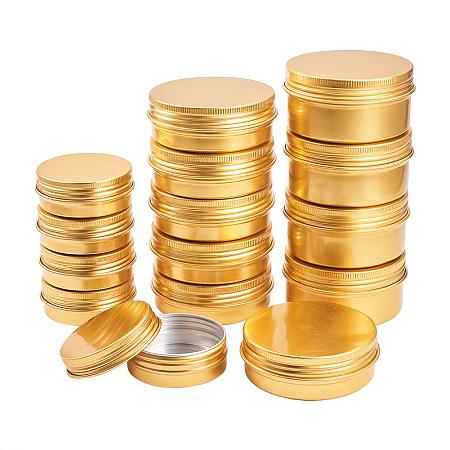 BENECREAT 24 Pack Mixed Size Tin Cans Screw Top Round Aluminum Cans Screw Lid Containers Tins with Lids - Great for Store Spices, Candies, Tea or Gift Giving (Gold)