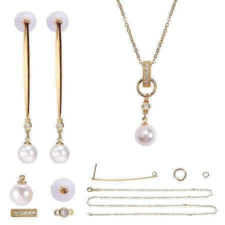 SUNNYCLUE DIY 1 Set  Gold Plated Pearl Jewelry Set Pearl Charm Beads Necklace 24