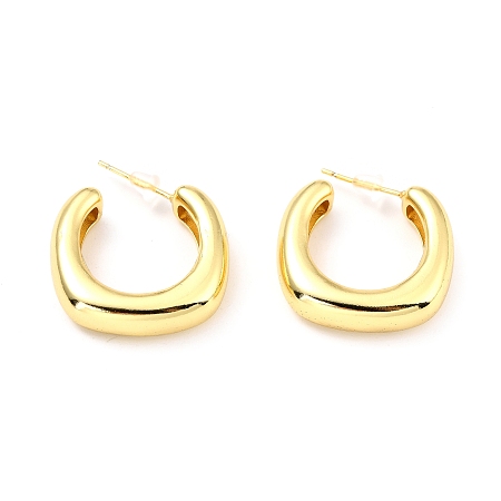 Honeyhandy Brass Hoop Earrings, Long-Lasting Plated, Square, Real 18K Gold Plated, 21.5x23.3x6.4mm, Pin: 0.7mm