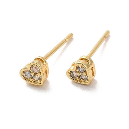 Honeyhandy Clear Cubic Zirconia Heart Stud Earrings, Long-Lasting Plated Brass Jewelry for Women, Cadmium Free & Lead Free, Real 18K Gold Plated, 4x4.5mm, Pin: 1mm