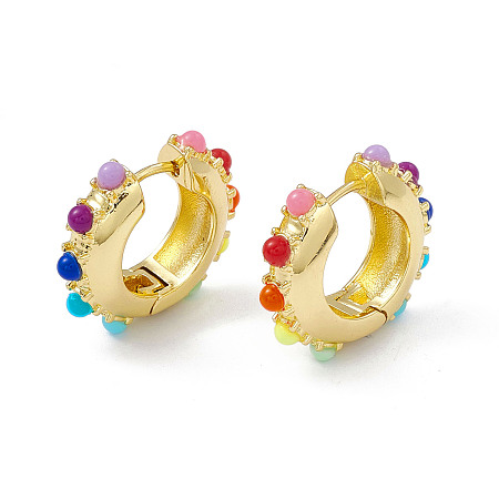 Honeyhandy Colorful Resin Beaded Hoop Earrings, Brass Jewelry for Women, Golden, 21x23.5x6mm, Pin: 0.9mm